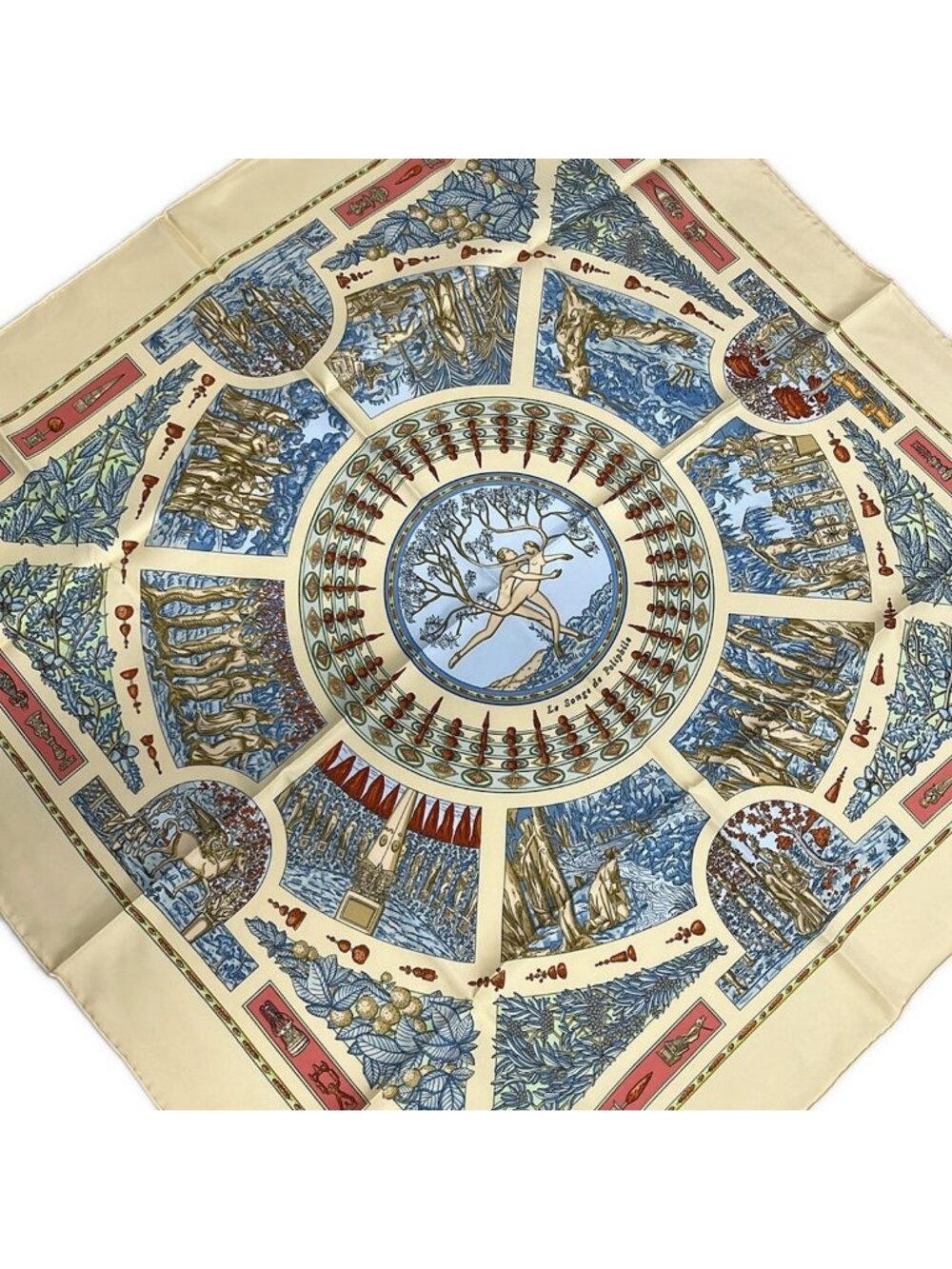 Hermes Scarf Carre 90 Beige Blue Multi le Songe de Poliphile